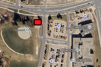 Map of wood chip pile location at Richmond Green